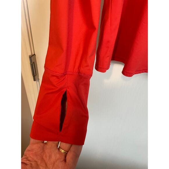 Athleta Sunlover UPF Tulip Back Top long sleeve orange logo solid stretchy Small - Picture 5 of 9